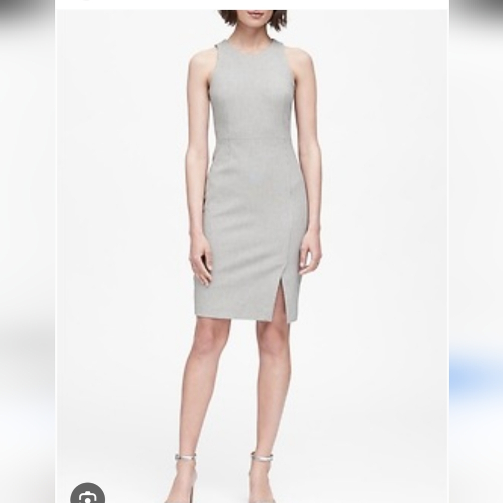 Banana Republic Bi Stretch Racer Neck Grey Sheath Mini Dress Size 10 Business - Picture 1 of 10